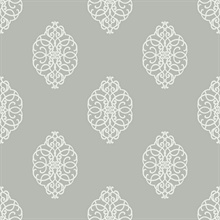 White & Silver Commercial Ironwork Medallion Wallpaper
