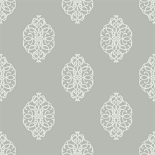 White & Silver Commercial Ironwork Medallion Wallpaper