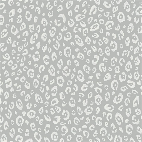 White & Silver Commercial Leopard Wallpaper
