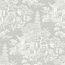 White & Silver Commercial Oriental Scenic Wallpaper