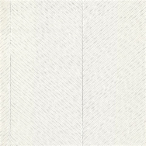White &amp; Silver Palm Chevron Leaf Textured Wallpaper