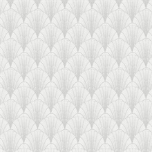 White &amp; Silver Scalloped Pearls Wallpaper