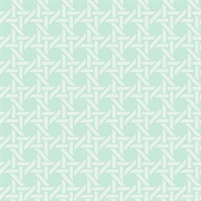 White & Sky Blue Commercial Wicker Geometric Wallpaper