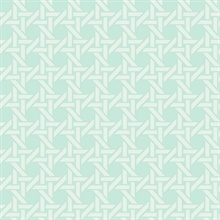 White & Sky Blue Commercial Wicker Geometric Wallpaper