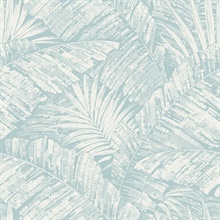 White & Sky Blue Palm Leaf Toile Wallpaper