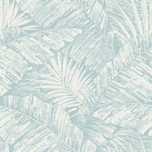 White &amp; Sky Blue Palm Leaf Toile Wallpaper