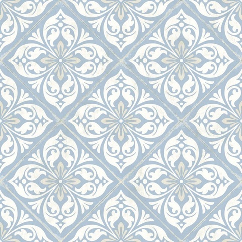 White & Sky Blue Plumosa Mosaic Tile Wallpaper