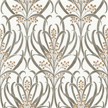 AC9142 | White & Taupe Calluna Leaf Wallpaper