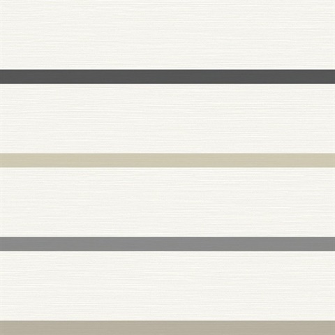 White & Taupe Crew Horizontal Beach Stripe Wallpaper