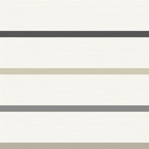 White & Taupe Crew Horizontal Beach Stripe Wallpaper