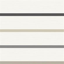 White & Taupe Crew Horizontal Beach Stripe Wallpaper