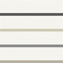 White & Taupe Crew Horizontal Beach Stripe Wallpaper