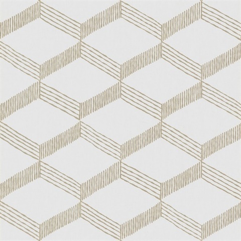 White & Taupe Palisades Geometric Textured Infinity Wallpaper