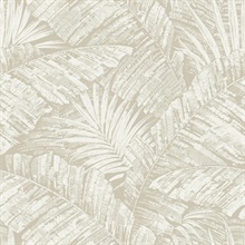 White & Taupe Palm Leaf Toile Wallpaper