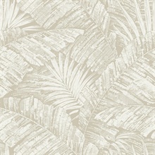 White &amp; Taupe Palm Leaf Toile Wallpaper