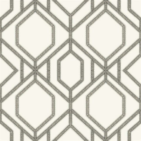 White &amp; Taupe Sawgrass Trellis Geometric Hexagon Wallpaper