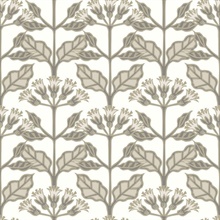 White & Taupe Tracery Blooms Wallpaper