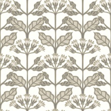 White & Taupe Tracery Blooms Wallpaper