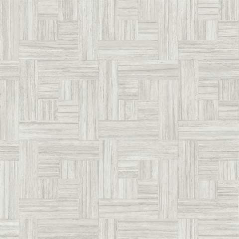 White Tesselle Faux Concrete Textured Parquet Wallpaper