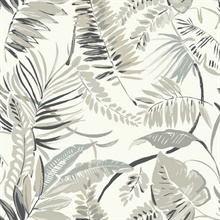 White Tropical Toss Leaf &amp;amp; Fern Floral Wallpaper