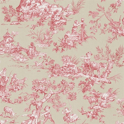 Whitney Red Toile Wallpaper