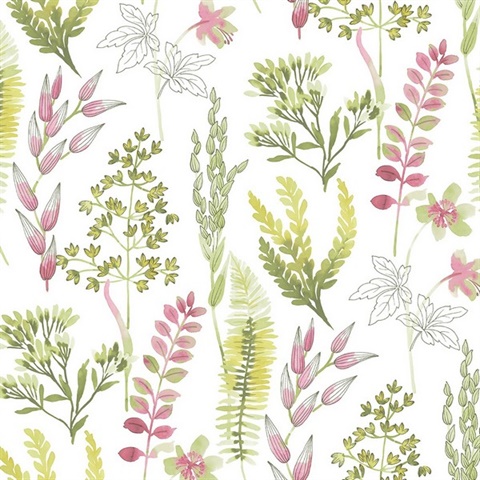 Wild Garden Botanical Lemongrass & Posy Pink Peel and Stick Wallpaper