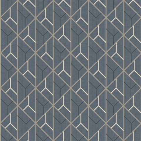 Wilder Slate Blue Geometric Trellis Wallpaper