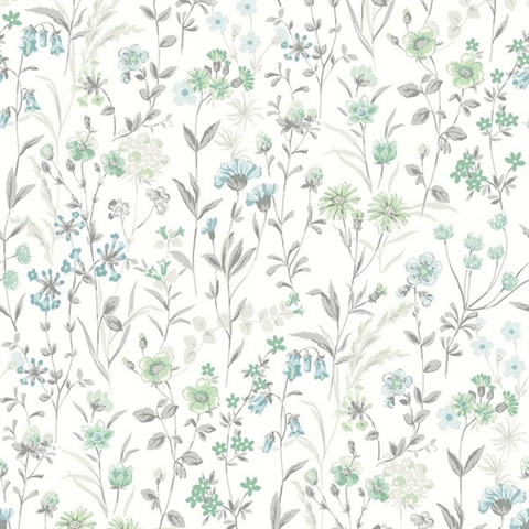 Wildflowers Floral Dew Drop & Spring Green Peel and Stick Wallpaper