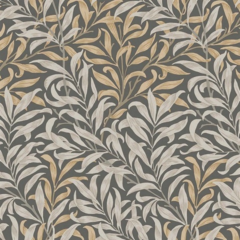 Willow Bough Charcoal Grey, Beige & Taupe Victorian Vine Leaf Wallpape