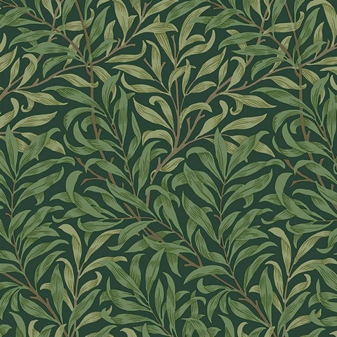 Willow Bough Deep Green Victorian Vine Leaf Wallpaper