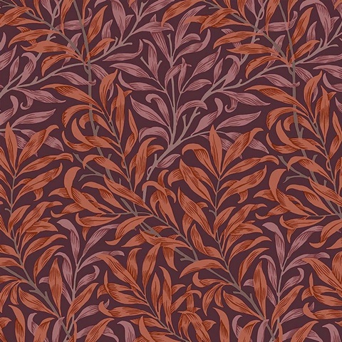 Willow Bough Purple & Orange Victorian Vine Leaf Wallpaper