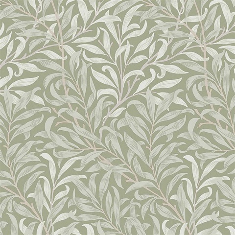 Willow Bough Sage Victorian Vine Leaf Wallpaper
