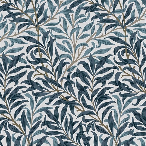 Willow Bough White & Blues Victorian Vine Leaf Wallpaper