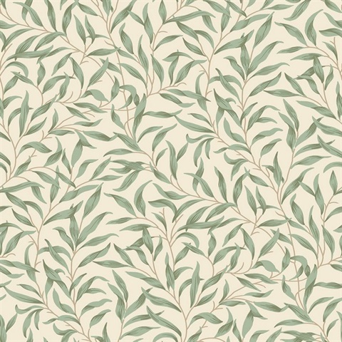 Willow Leaf Trail Alabaster Cream & Parsley Wallpaper