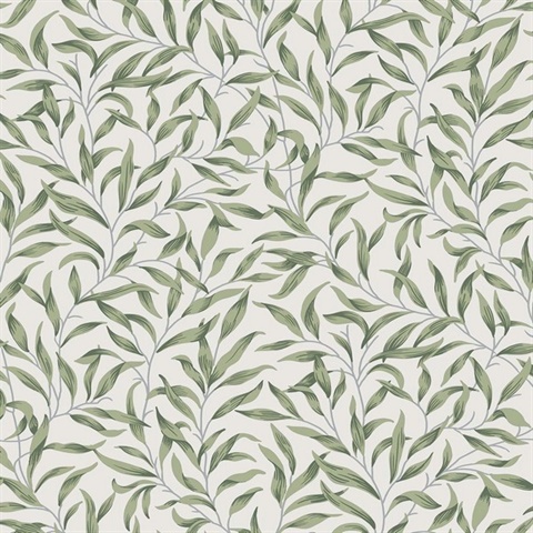 Willow Trail Botanical Sprig Green Peel and Stick Wallpaper
