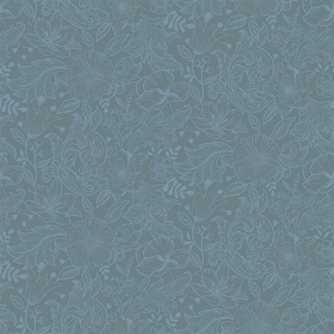 Wilma Blue Scandinavian Floral Block Print Wallpaper