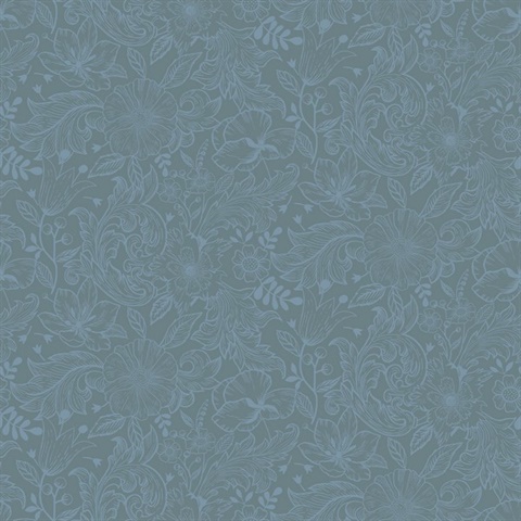 Wilma Blue Scandinavian Floral Block Print Wallpaper