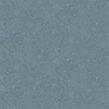 Wilma Blue Scandinavian Floral Block Print Wallpaper