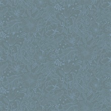 Wilma Blue Scandinavian Floral Block Print Wallpaper