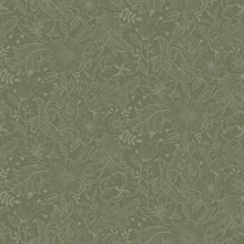 Wilma Green Scandinavian Floral Block Print Wallpaper