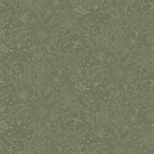 Wilma Green Scandinavian Floral Block Print Wallpaper