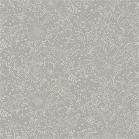 Wilma Grey Scandinavian Floral Block Print Wallpaper