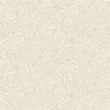 Wilma White Scandinavian Floral Block Print Wallpaper