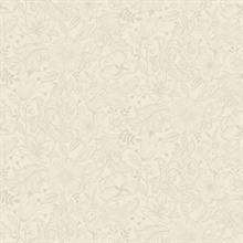 Wilma White Scandinavian Floral Block Print Wallpaper