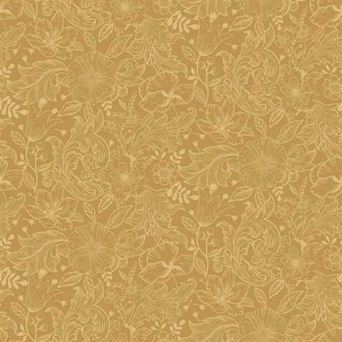 Wilma Yellow Scandinavian Floral Block Print Wallpaper