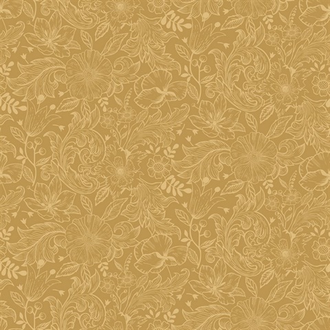 Wilma Yellow Scandinavian Floral Block Print Wallpaper