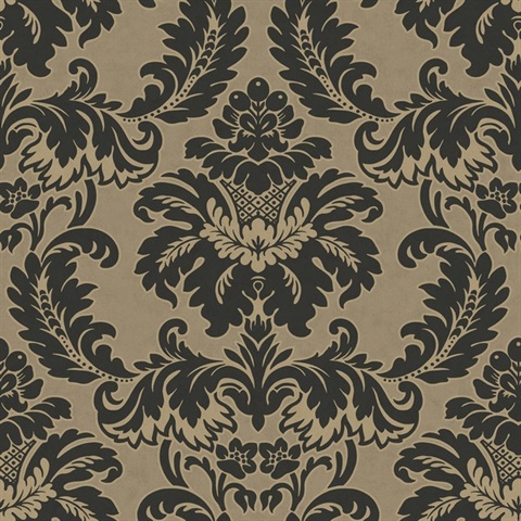 Windsor Black Large Damask Wallpaper