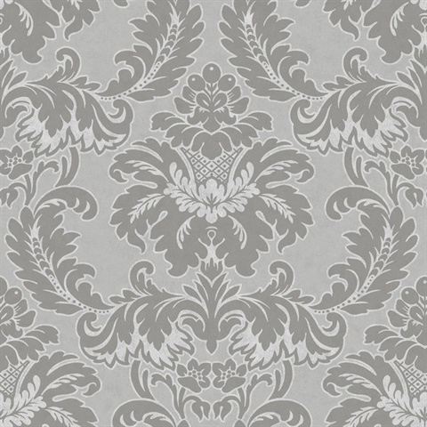 Windsor Grey Large Damask Wallpaper