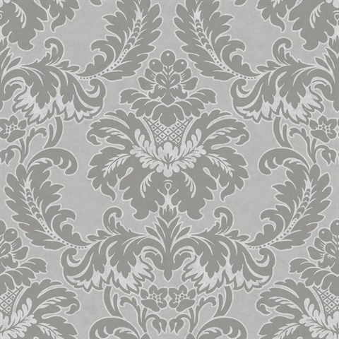 Windsor Grey Large Damask Wallpaper