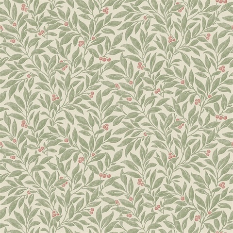 Winter Berry Green Vine Wallpaper